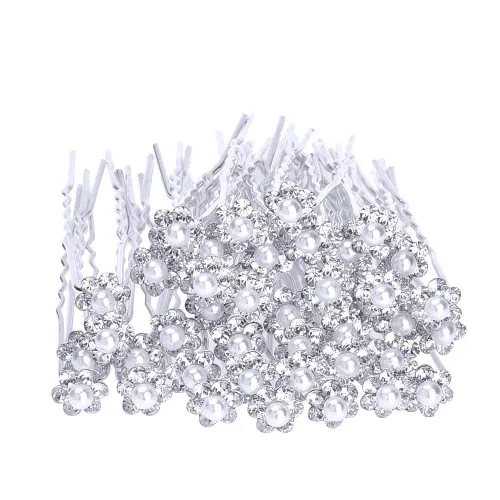 Vista 6 de Vpang 20 piezas de horquillas para el pelo de cristal de perlas para boda, accesorios decorativos para el cabello (blanco)