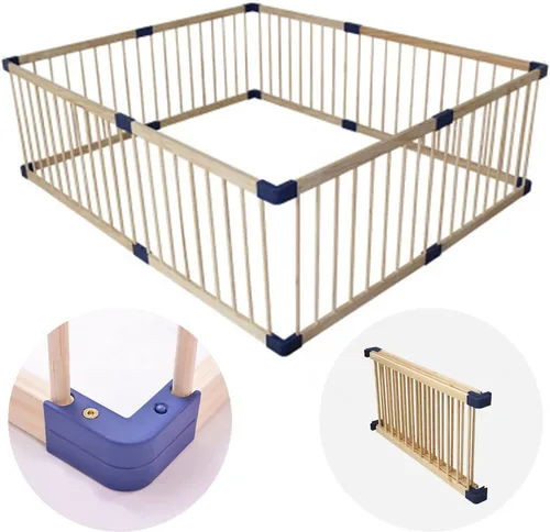 Vista 8 de Jolan Corralito para bebés de madera, para interiores y exteriores, centro de actividades para niños, valla transpirable y duradera, corralito