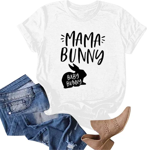 Vista 2 de Camisetas de Pascua para mujer, camisa de Pascua para mujer, camiseta divertida de conejo, camiseta gráfica de conejo, camiseta casual de manga
