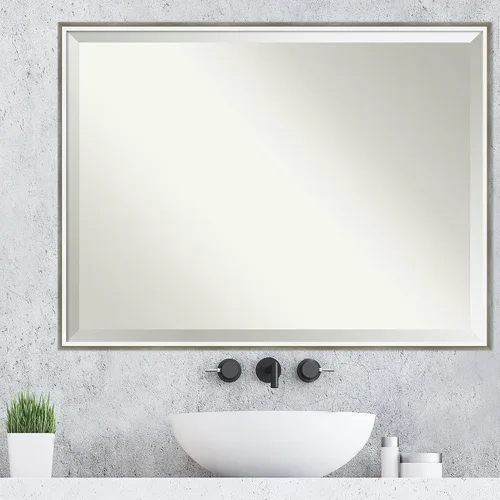 Vista 4 de Amanti Art Lucie - Espejo de pared plateado de 31 x 41 pulgadas, espejo rectangular de baño blanco plateado para decoración de pared de sala
