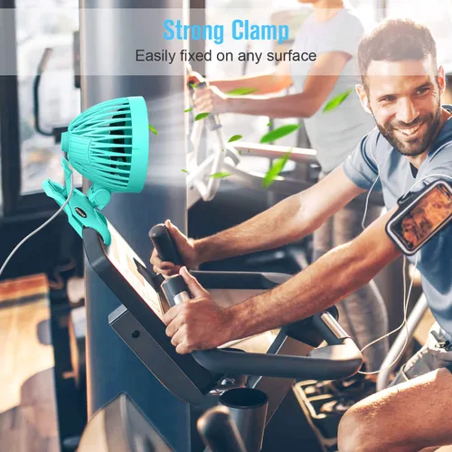 Vista 6 de BESKAR Ventilador pequeño con clip – Ventilador USB personal CVT velocidades y abrazadera fuerte, inclinación ajustable, funcionamiento silencioso