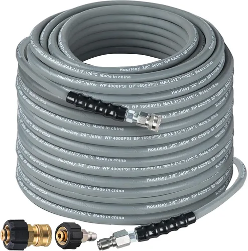 Vista 10 de Hourleey - Manguera de lavadora a presión de 50 pies x 3/8 pulgadas con conexión rápida, manguera de lavadora eléctrica de alambre de alta