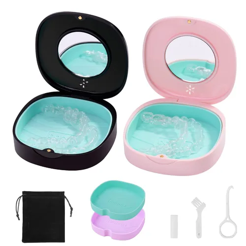 Vista 12 de Doboli Funda de retención, Slim Aligner Funda protectora bucal compatible con Invisalign Negro