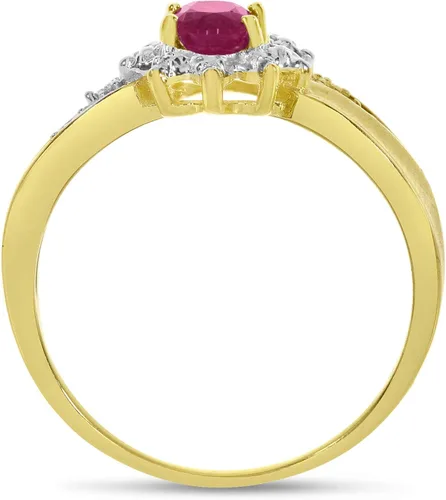 Vista 5 de Anillo de oro amarillo de 10 quilates con rubí ovalado y diamante