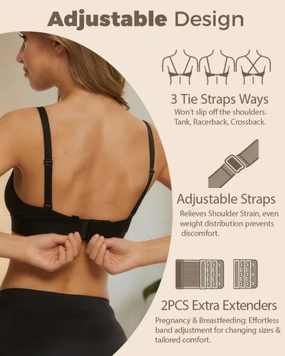 Vista 4 de Brasier de extracción manos libres, brasier de lactancia ajustable para lactancia, brasier cómodo con cuello en V que se adapta a todos
