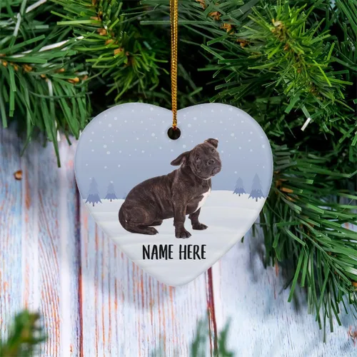 Vista 2 de Personalized Name American Bully Brindle Sitting Christmas Tree Ornaments Ceramic Heart Decorations Gifts for Dog Lovers