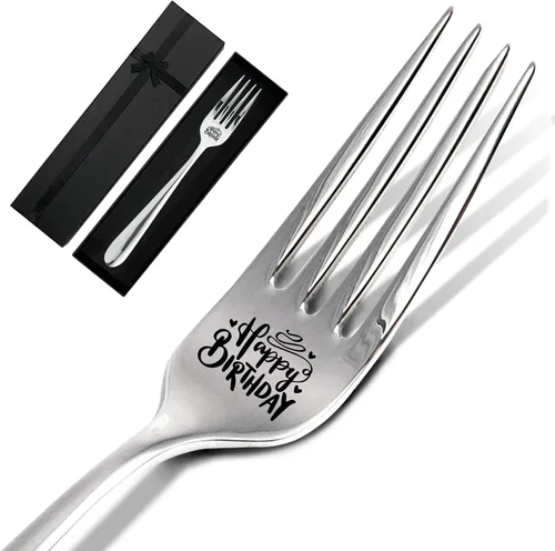 Vista 6 de May The Fork Be With You, divertido tenedor de postre de acero inoxidable grabado con caja de regalo