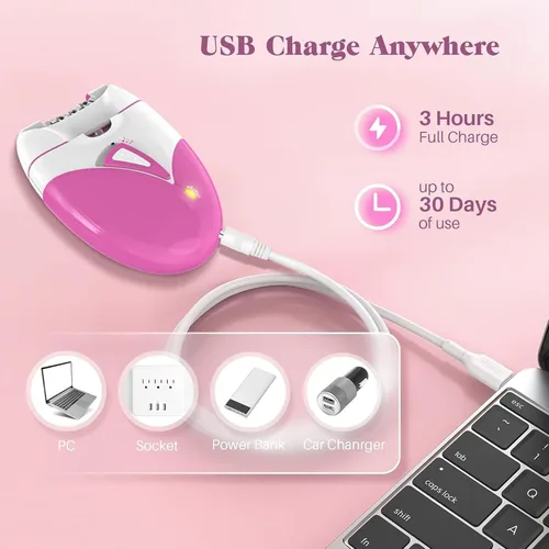Vista 2 de Depiladora para mujeres, depiladora de piel glabrousa de deslizamiento suave con 2 velocidades y luz LED, depilación facial eléctrica adecuada