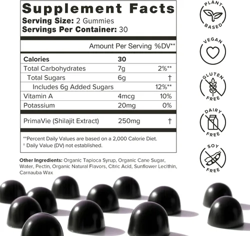 Vista 3 de Organifi Shilajit - Gomitas Shilajit del Himalaya para hombres y mujeres con PrimaVie Shilajit, más de 40 minerales traza y más, equilibrador