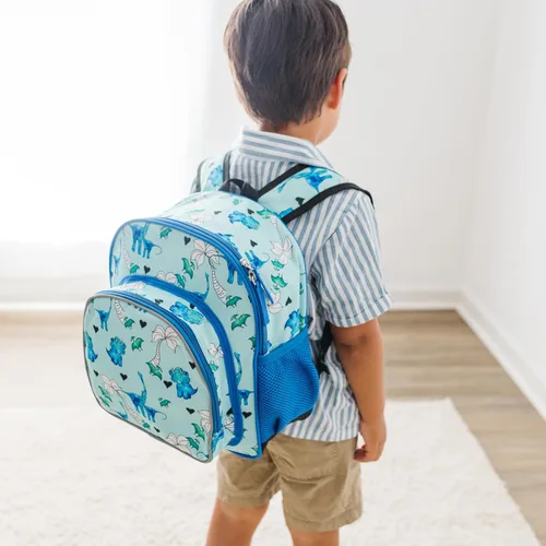 Vista 2 de Wildkin - Mochila infantil de 12 pulgadas – Acolchada, ajustable, ideal para guardería y viajes, Dino azul, Escuela