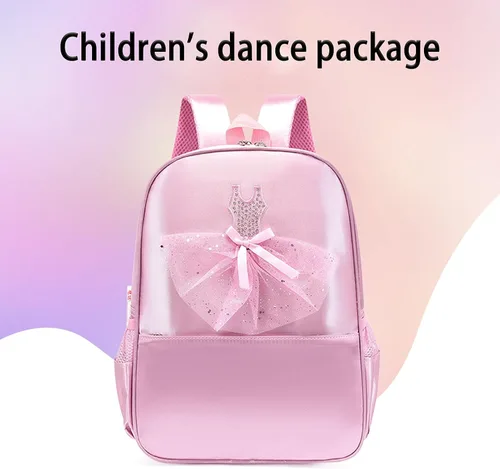 Vista 9 de Mochila de nailon para niñas, bolsa de almacenamiento de ballet rosa, decoración de lentejuelas, bolsa de escuela para niños, Rosado, Fresco y dulce