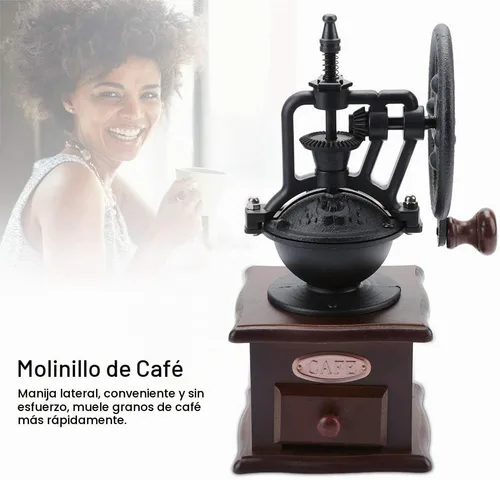 Vista 4 de Molinillo de café manual, estilo vintage, portátil, de manivela, molinillo de café de madera, molinillo de café manual de viaje, con diseño de tazón