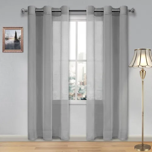 Vista 11 de DWCN Cortinas traslúcidas color verde frijol para sala de estar y dormitorio - Cortinas voile con aspecto de lino sintético con ojales en la parte