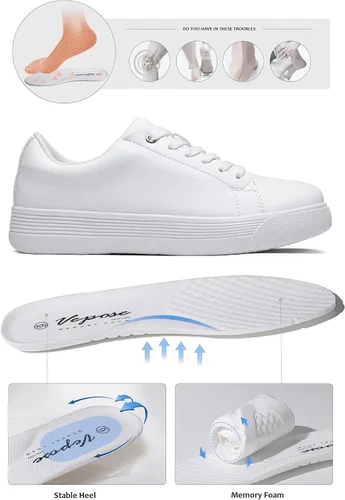 Vista 2 de Vepose Zapatos deportivos de moda para mujer, 8012, cómodos, de espuma viscoelástica, con cordones, bonitos zapatos blancos