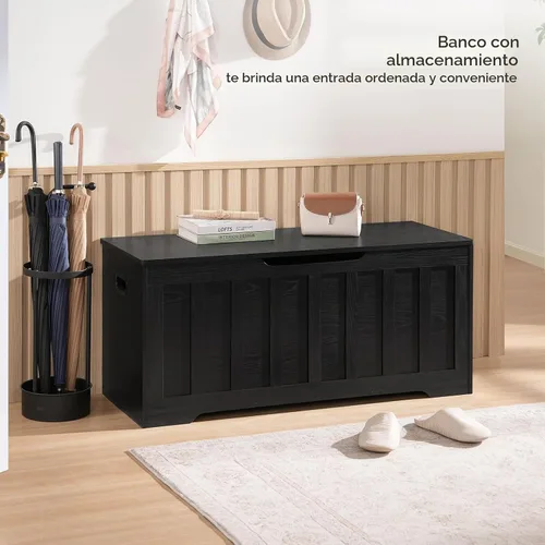 Vista 5 de VANKILEY Baúl de almacenamiento extragrande de 43.3 pulgadas, baúl de almacenamiento con 2 bisagras de seguridad, banco de almacenamiento de madera