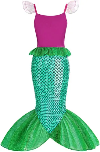 Vista 4 de VFfotO Disfraz de sirena de princesa, disfraz de Ariel para niñas, vestidos de fiesta de Halloween