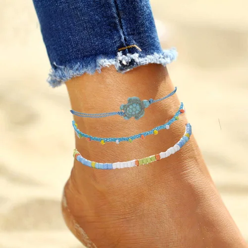 Vista 3 de Softones Tobilleras de cuerda boho para mujer, impermeables, ajustables, trenzadas, para mujer, tortuga, onda, cuentas, infinito, estrella de mar