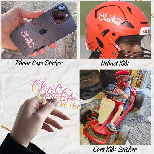 Vista 4 de Calcomanía de nombre personalizada, calcomanías de nombre de princesa rosa intenso, calcomanía de vinilo impermeable personalizada para botella