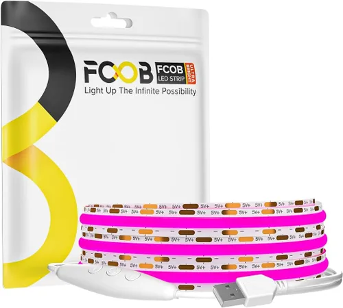 Vista 20 de Tira de luz LED USB de 6.56 pies, 5 voltios alimentada por USB, luces LED COB de 3000 K, blanco cálido de 0.315 in, tiras flexibles de alta densidad