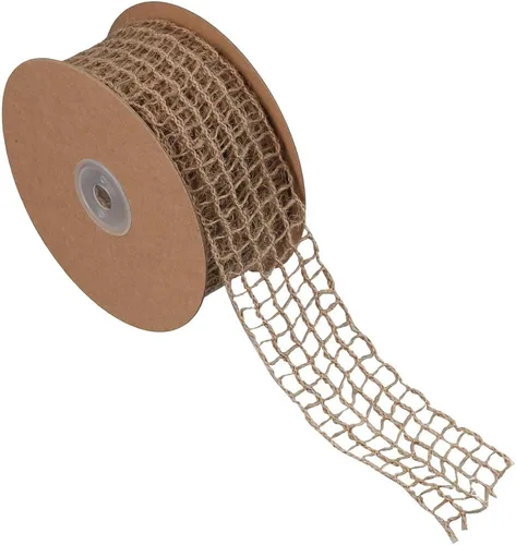 Vista 7 de Cinta de red de arpillera con borde con alambre de 2 pulgadas, malla de yute rústico de 10 yardas para manualidades, decoración de corona, envoltura