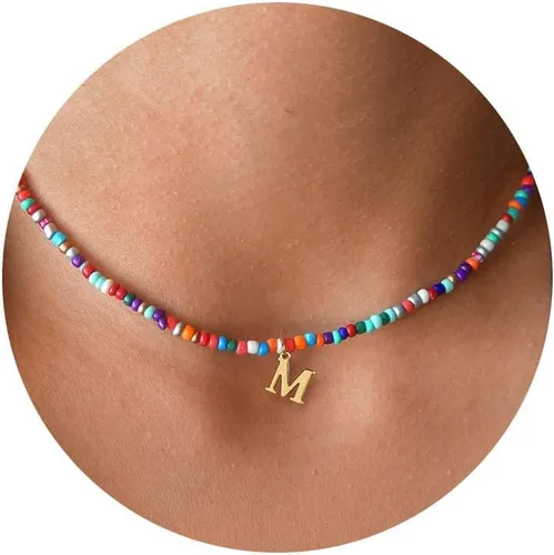 Vista 15 de Yoosteel Regalos de San Valentín para niños, adolescentes y niñas, collares con iniciales de cuentas coloridas para mujeres y niños, joyería