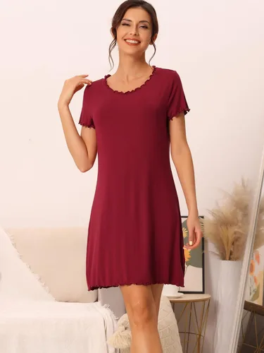 Vista 2 de cheibear Camisón de pijama de manga corta para mujer, camisón con volantes, camisón para descansar