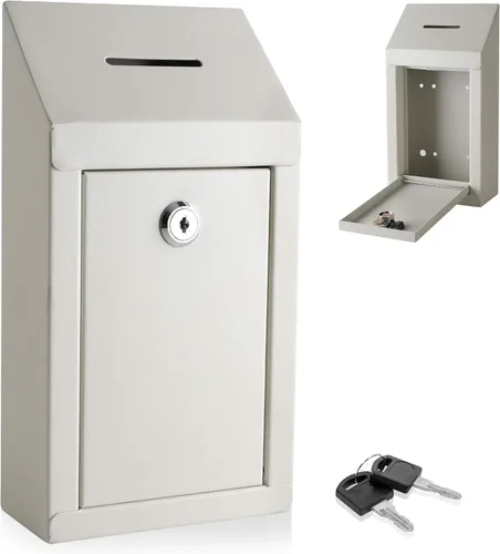 Vista 10 de Caja de Donación de Metal - Caja de Sugerencias con Ranura y Cerradura - Caja de Seguridad para Dinero - Caja de Depósito Segura - Caja