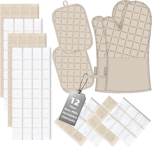 Vista 12 de Juego de agarraderas para horno y paños de cocina/Toallas de cocina y paños de limpieza, guantes de horno y toallas de cocina de 500 grados