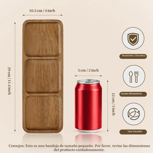 Vista 2 de Bandeja pequeña de madera Bandeja de madera de acacia para tocador, encimera de baño, mesa de café e inodoro Perfecto para joyas, llaves