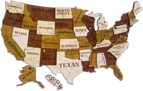 Vista 12 de Mapa de madera de EE. UU. lugares visitados - Mapa de madera de Estados Unidos con pines - Arte de pared decorativo 3D de rastreador de viajes