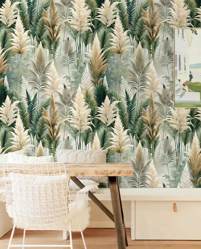 Vista 7 de Floralplus Papel tapiz removible de bosque bohemio para despegar y pegar, papel tapiz de hojas bohemias para dormitorio, baño, papel de contacto