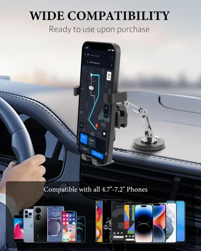 Vista 5 de Gravity Lock - Soporte de teléfono de doble brazo para automóvil con rotación de 360° y protección de silicona, soporte plegable universal