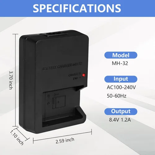 Vista 4 de Cargador de batería para cámara MH-32 MH32 compatible con Nikon EL25 ENEL25 EN-EL25a Batería compatible con Nikon Z50 Z 50 Z30 Z 30 Zfc Z fc Z50II