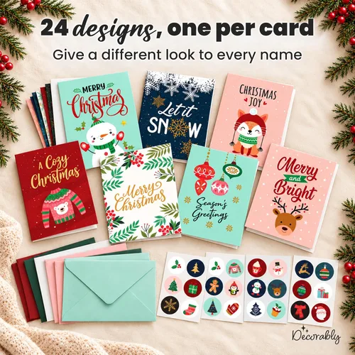 Vista 3 de Decorably - Paquete de 24 tarjetas de Navidad de 4 x 6 pulgadas con sobres