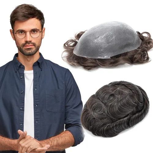Vista 8 de GEXWORLDWIDE GEX 62 colores tupé para hombres 0.002 in piel ultra fina V-loop 8x10 pulgadas cabello humano conjunto gris densidad densidad densidad