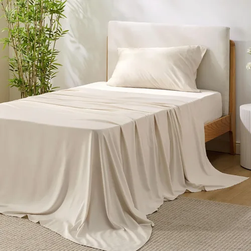 Vista 62 de Bedsure PureWoven 100% rayón derivado de bambú, sábanas de cama individual, 3 piezas
