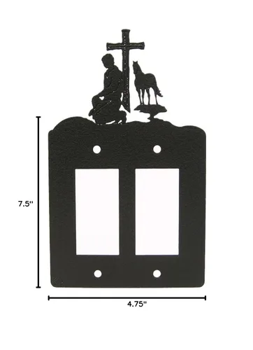 Vista 2 de Rezando Vaquero oración doble Rocker GFI Cubierta de interruptor de luz