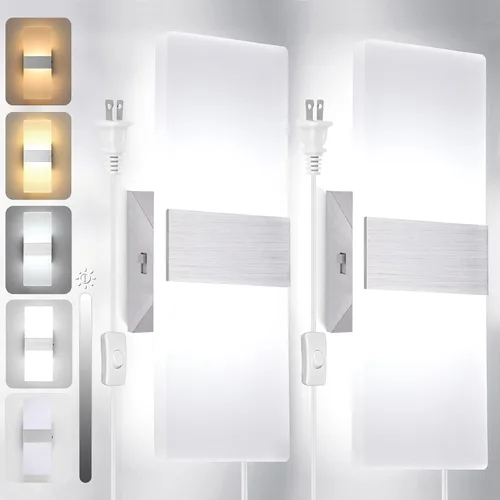 Vista 8 de TRLIFE Lámpara de pared LED moderna, ajustable 4 temperaturas de color 12W lámpara de pared moderna enchufe, luz de pared acrílica montada
