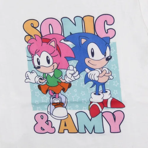 Vista 2 de Sonic The Hedgehog Amy Rose And Sonic - Camiseta de videojuegos para niñas, Blanco