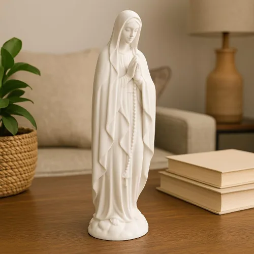 Vista 3 de Znet3D Estatua de Virgen María de Lourdes - Figura blanca de 5.5 pulgadas, fabricada en Estados Unidos, escultura católica para decoración