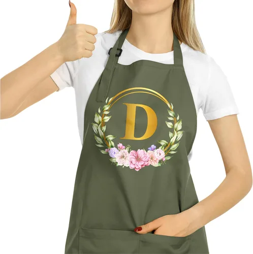 Vista 12 de ROKO CLOTHING Delantal de iniciales personalizadas con bolsillos, delantales de cocina personalizados para mujeres para hornear cocinar cuello