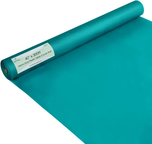 Vista 28 de Rollo de plástico para cubierta de mesa color verde manzana, 40 pulgadas x 100 pies, rollo de plástico resistente para cubierta de mesa de banquetes