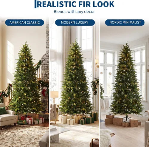 Vista 6 de Artificial Christmas Tree, with LED Lights & Metal Stand, Indoor Xmas Decor, 7.5 Feet