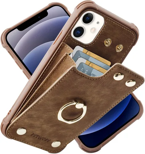 Vista 50 de Funda tipo cartera compatible con iPhone XR/10R con tarjetero de crédito, funda protectora de cuero a prueba de golpes compatible con anillo