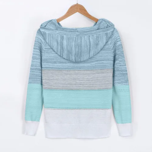 Vista 4 de Sudaderas ligeras con capucha para mujer, diseño de bloques de color, con cordón, de manga larga, suéter de punto