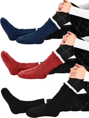 Vista 7 de 3 Pairs Women's Winter Slipper Socks Soft Warm Cozy Fuzzy Fleece-lined Slipper Socks