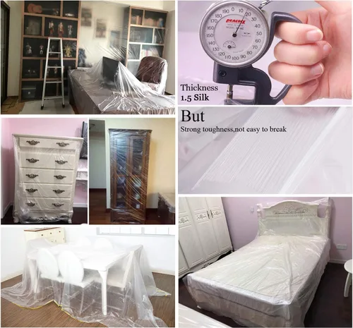 Vista 7 de Ruibo Funda protectora de sofá grande para muebles, tela de plástico impermeable, lona de plástico transparente para pintura, mudanza