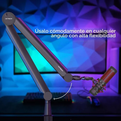 Vista 2 de Brazo de micrófono premium con soporte de escritorio, giratorio de 360°, totalmente ajustable, para podcast, video, juegos, radio, estudio