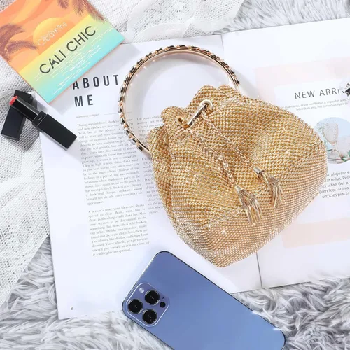 Vista 7 de Bolso de mano con diamantes de imitación para mujer, bolso de noche con diamantes brillantes, mini bolso de mano con purpurina para fiesta de noche