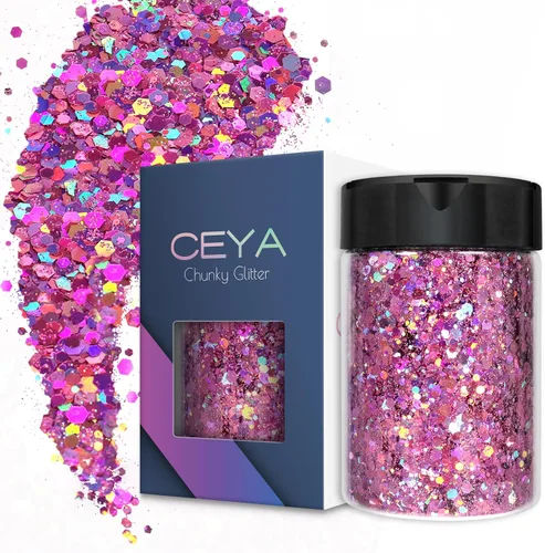 Vista 37 de Ceya Brillantina gruesa holográfica, 1 libra/16 onzas, oro diamante a granel, purpurina mixta gruesa y fina embotellada con lentejuelas metálicas